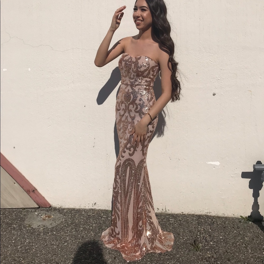 rose gold formal prom gown dress sheri hill